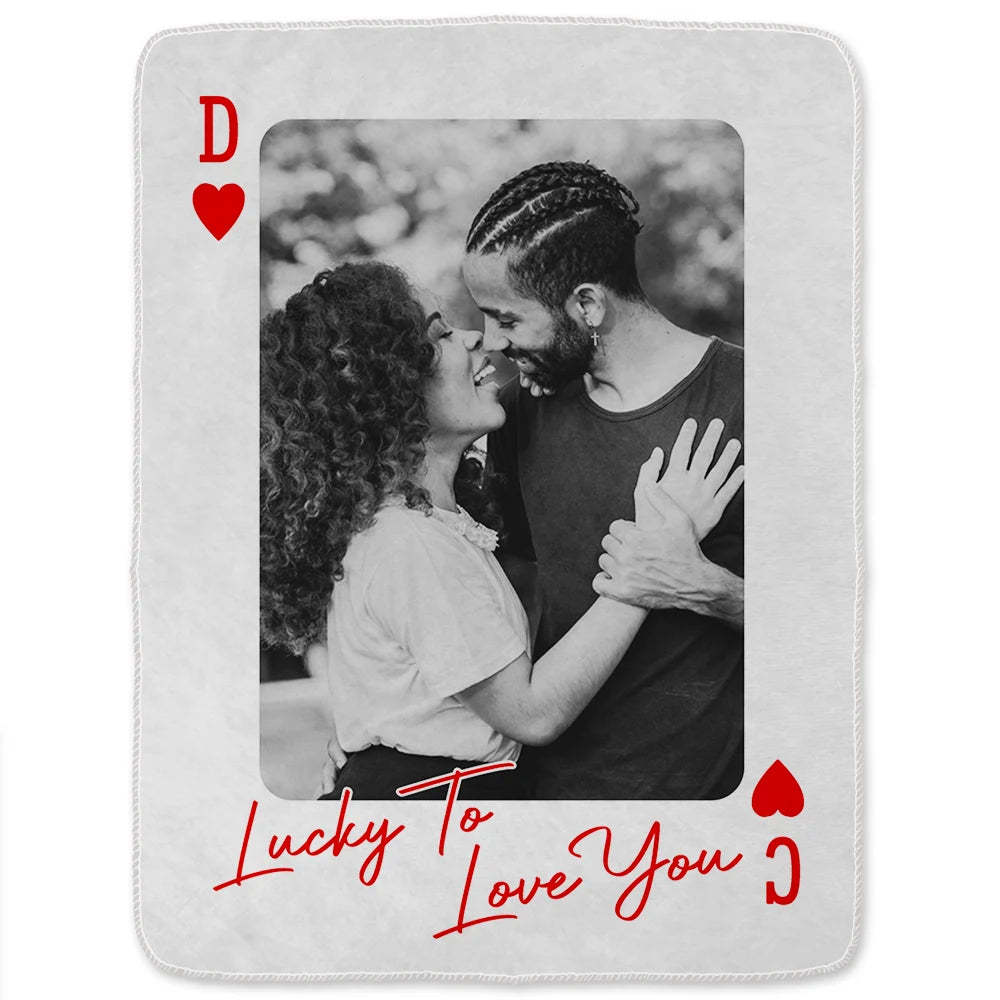 Personalized Playing Cards Fleece Blanket: Custom Photo Red Rose Valentine's Day Anniversary Gift - auphotoblanket