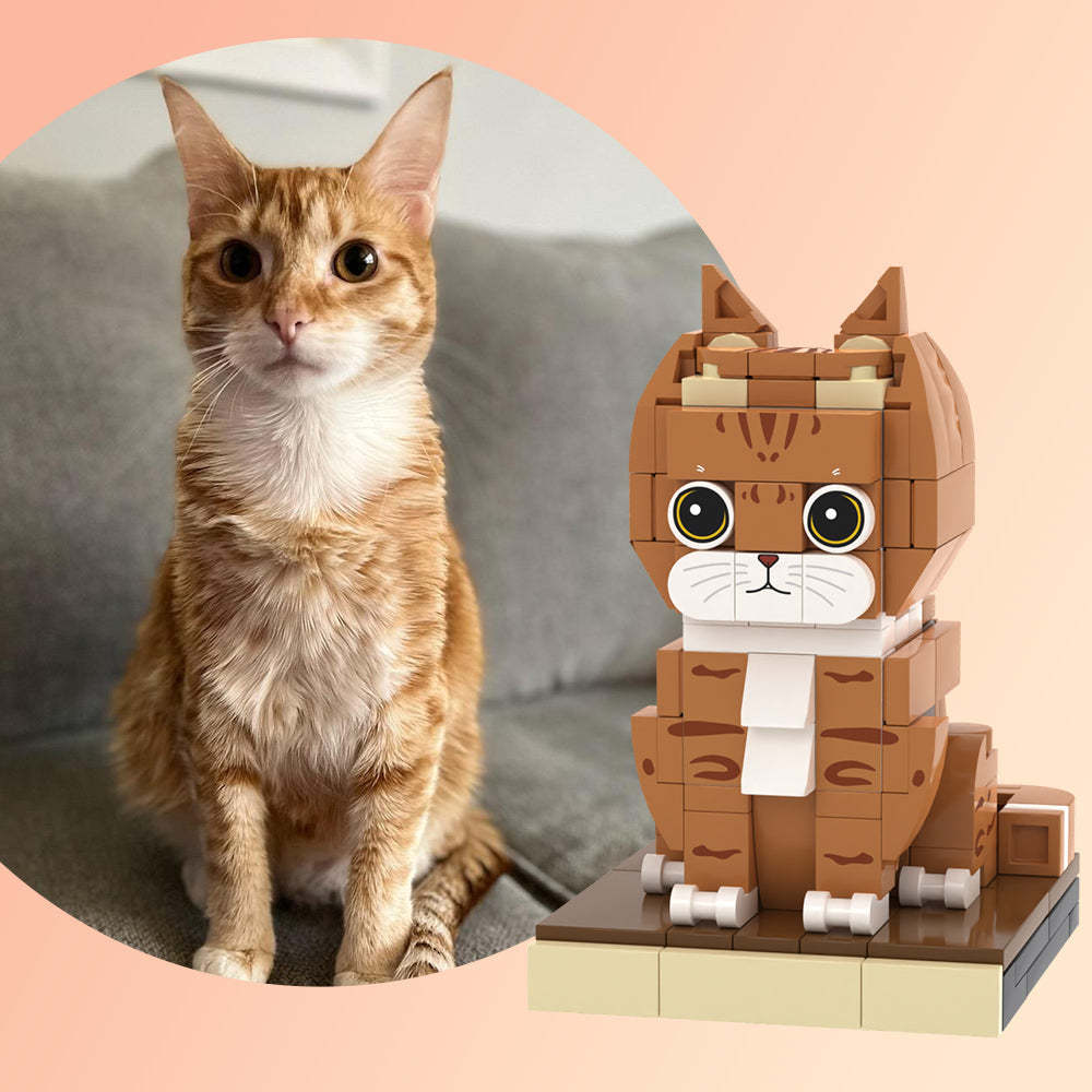 Custom Orange Cat Brick Figures Fully Body Customizable 1 Cat Photo Small Particle Block Customized Cat Only - auphotoblanket