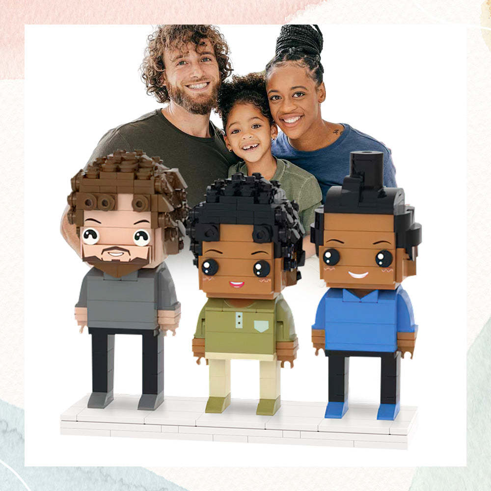 Gifts For Mom Full Body Customizable 3 People Custom Brick Figures Small Particle Block - auphotoblanket