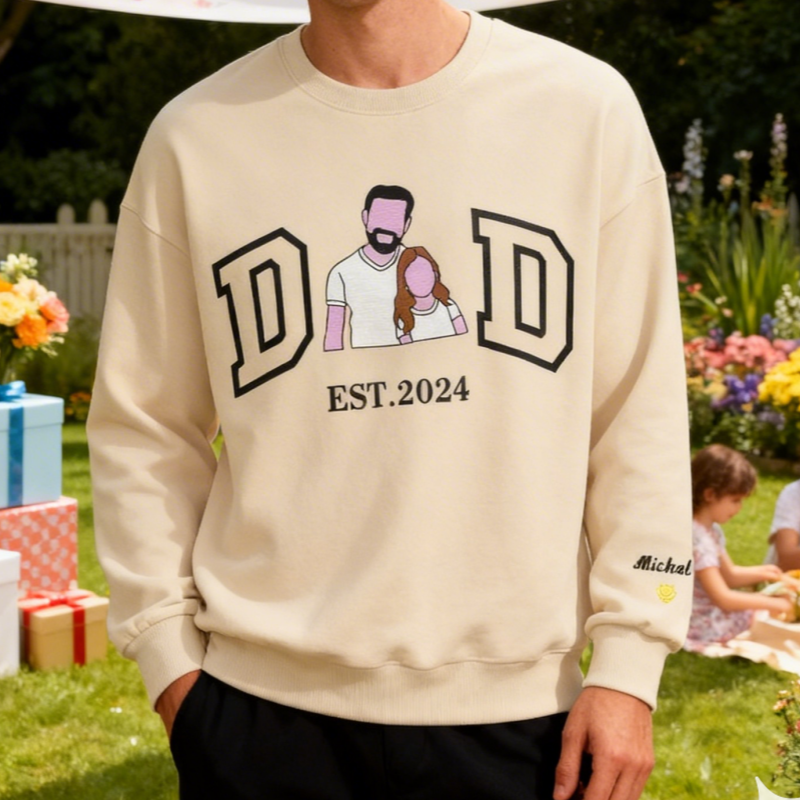 Personalized Sweatshirt with Embroidered Portrait for Dad – Father's Day Gift – Custom Gift with Embroidered Family Photo - auphotoblanket