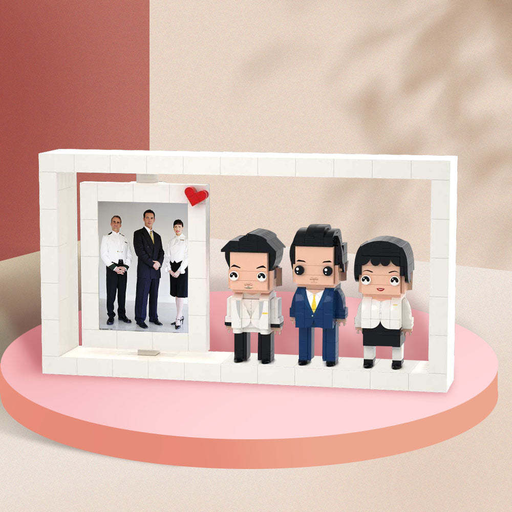 Gifts for Colleagues Full Body Customizable 3 People Custom Brick Figures Photo Frame Small Particle Block - auphotoblanket