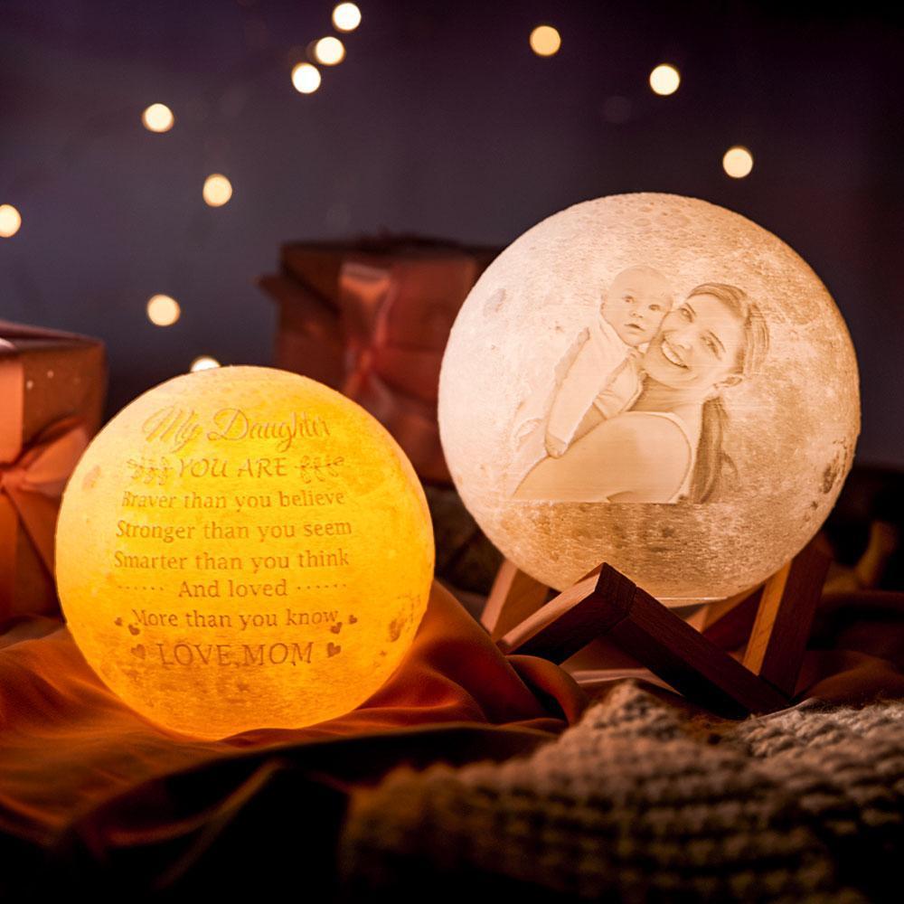 Custom Creative 3D Print and Engraved Mother and Baby Photo Moon Lamp - Touch Two Colors - auphotoblanket