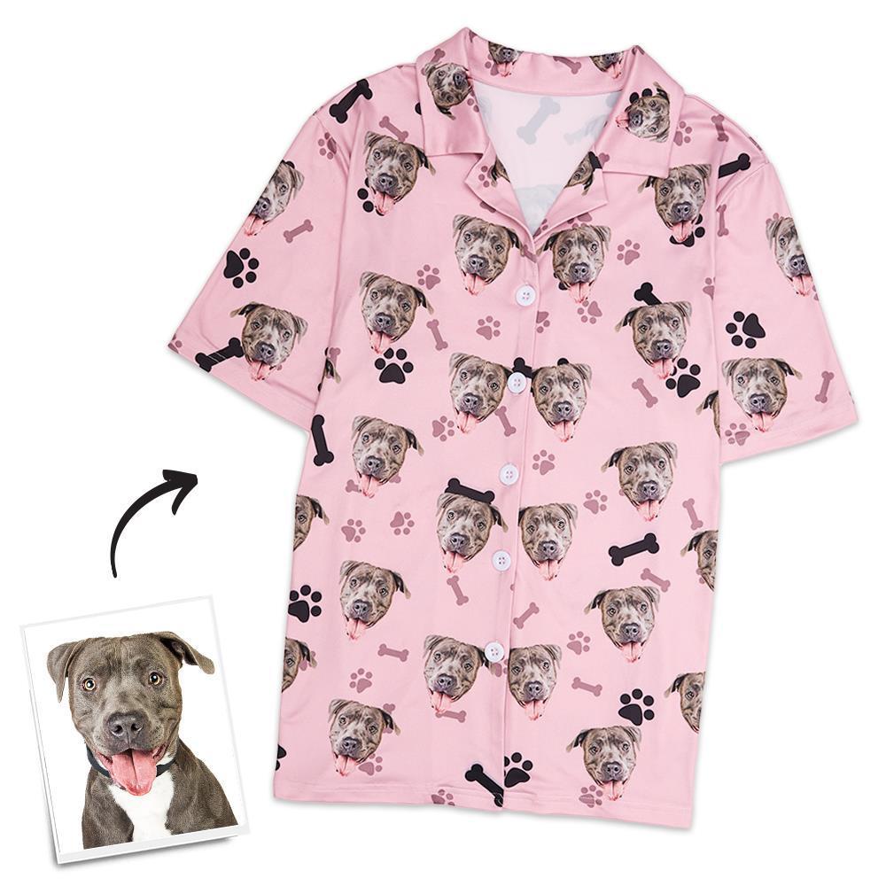 Christmas Gifts Custom Pajamas with Dog Face Bones And Footprints Short Sleeved Pajamas - auphotoblanket