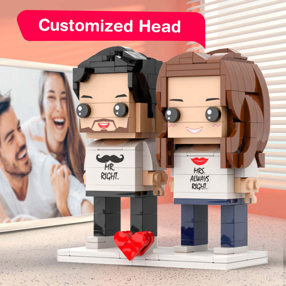 Matching Shirt Mr.Right and Mrs.Always Right Brick Figures Personalized Couples Brick Figures Small Particle Block Gift For Lovers - auphotoblanket