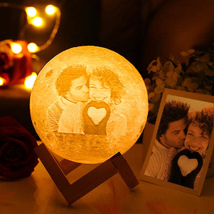 Anniversary Gifts Moon Photo Lamp Shades Personalized Picture Light & Engraving Custom 3D Print Luna Light Painting Light for Her - auphotoblanket