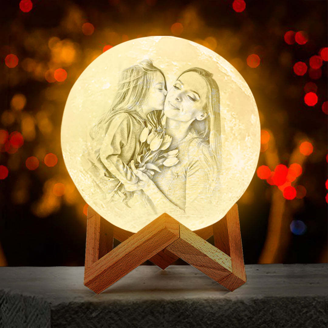 Custom 3D Photo Moon Lamp Printing Your Text - Touch Two Colors  Mother's Day Gift - auphotoblanket