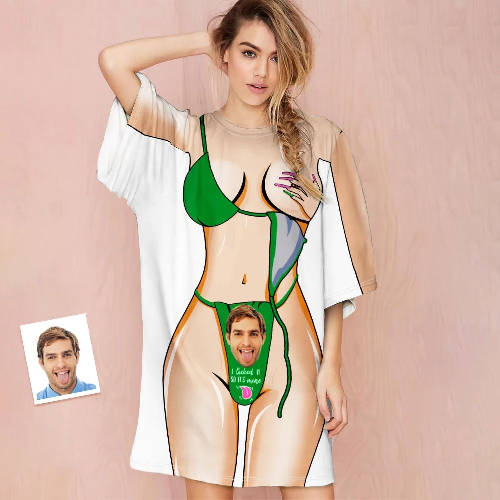Custom Face Funny Bikini Body Print Nightdress Creative Personalized Gifts - auphotoblanket