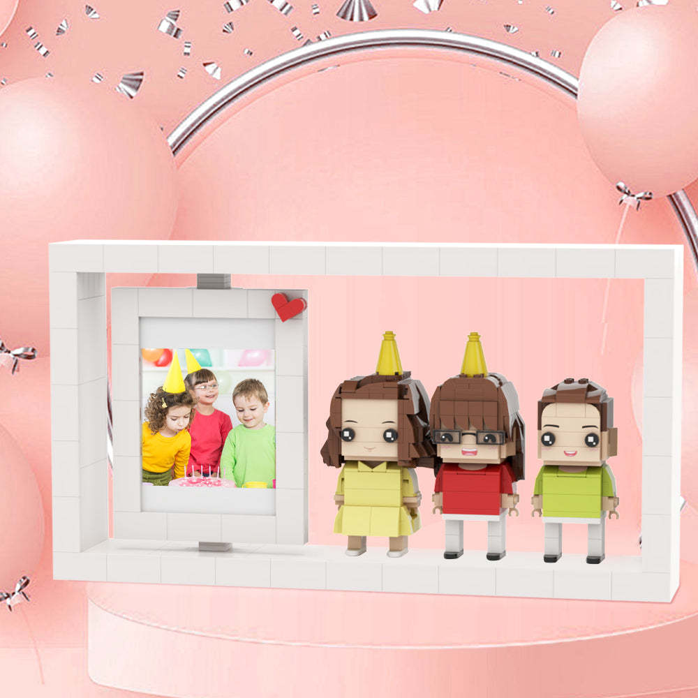 Birthday Gifts for Kids Creative Children's Growth Record Photo Frame Full Body Customizable 3 People Custom Brick Figures Photo Frame - auphotoblanket