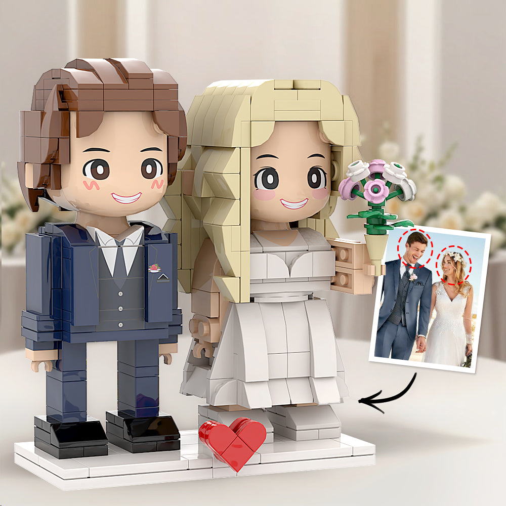 Dreamy White Wedding Couple Duddu Brick Figures Custom Head Brick Figure For Anniversary Gift For Wife And Husband Universal Interlocking Plastic Toy
