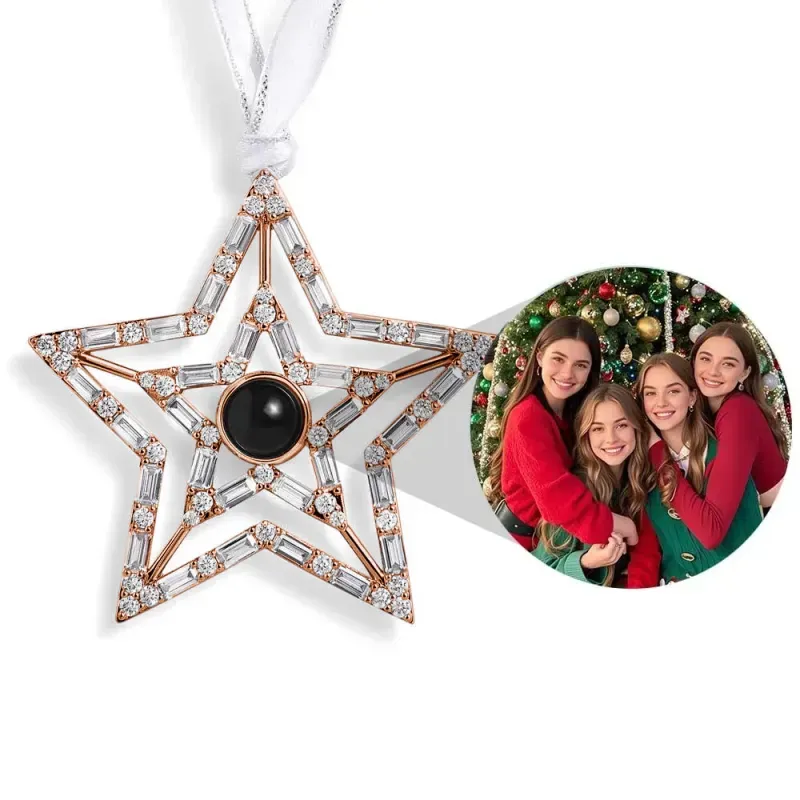 Personalized Pink Snowflake Photo Ornament Custom Projection Ornaments Christmas Gifts - auphotoblanket