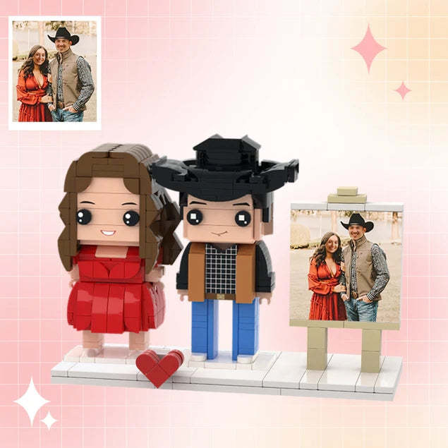 Customizable Fully Body 2 People Custom Brick Figures Denim Suit Brick Me Figures With Photo - auphotoblanket