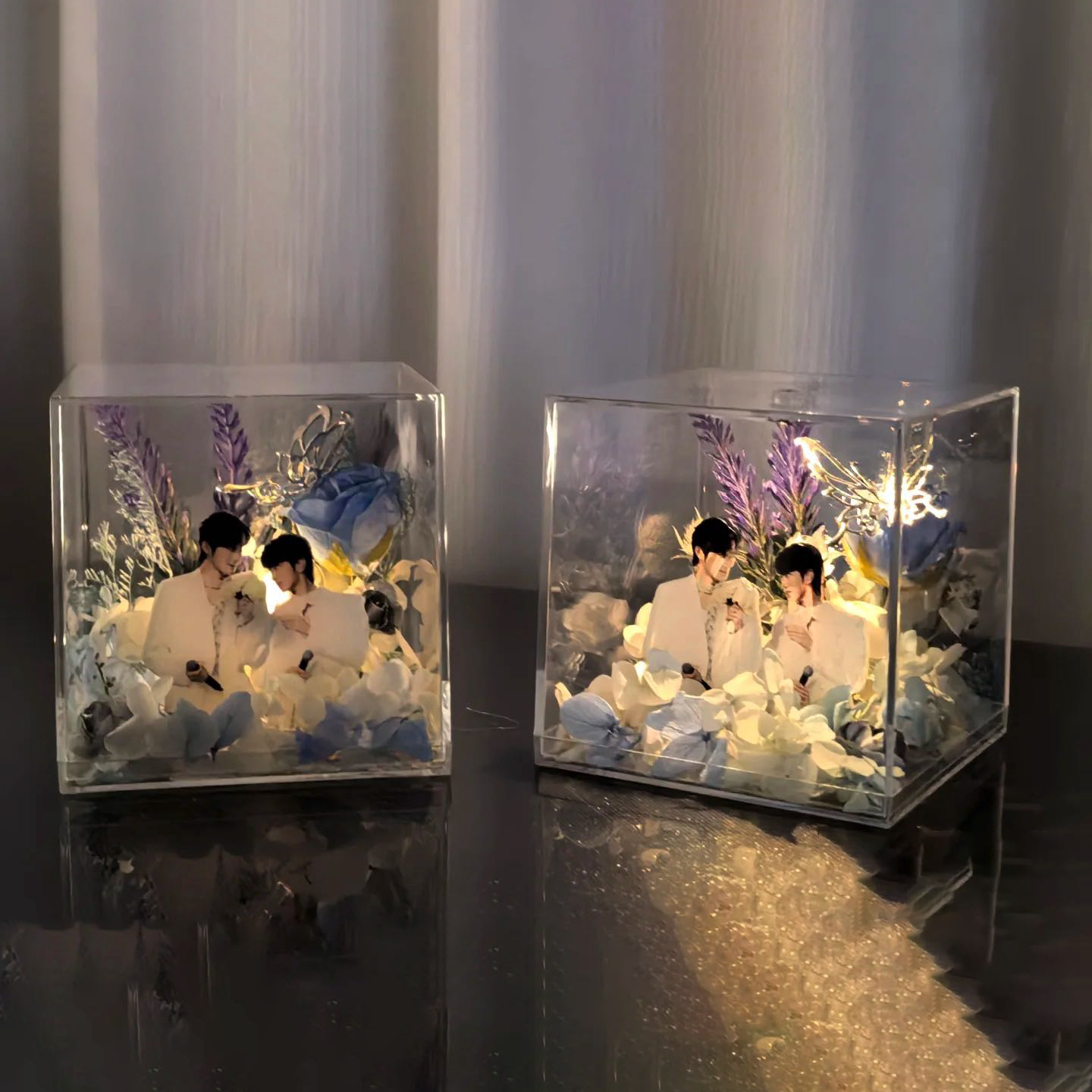 Personalized Couples Forever Flower Display Music Box Custom Transparent Preserved Flower Gift, Dried Flower Decor, Anniversary & Valentine’s Day Keepsake 4-inche for Couples - auphotoblanket