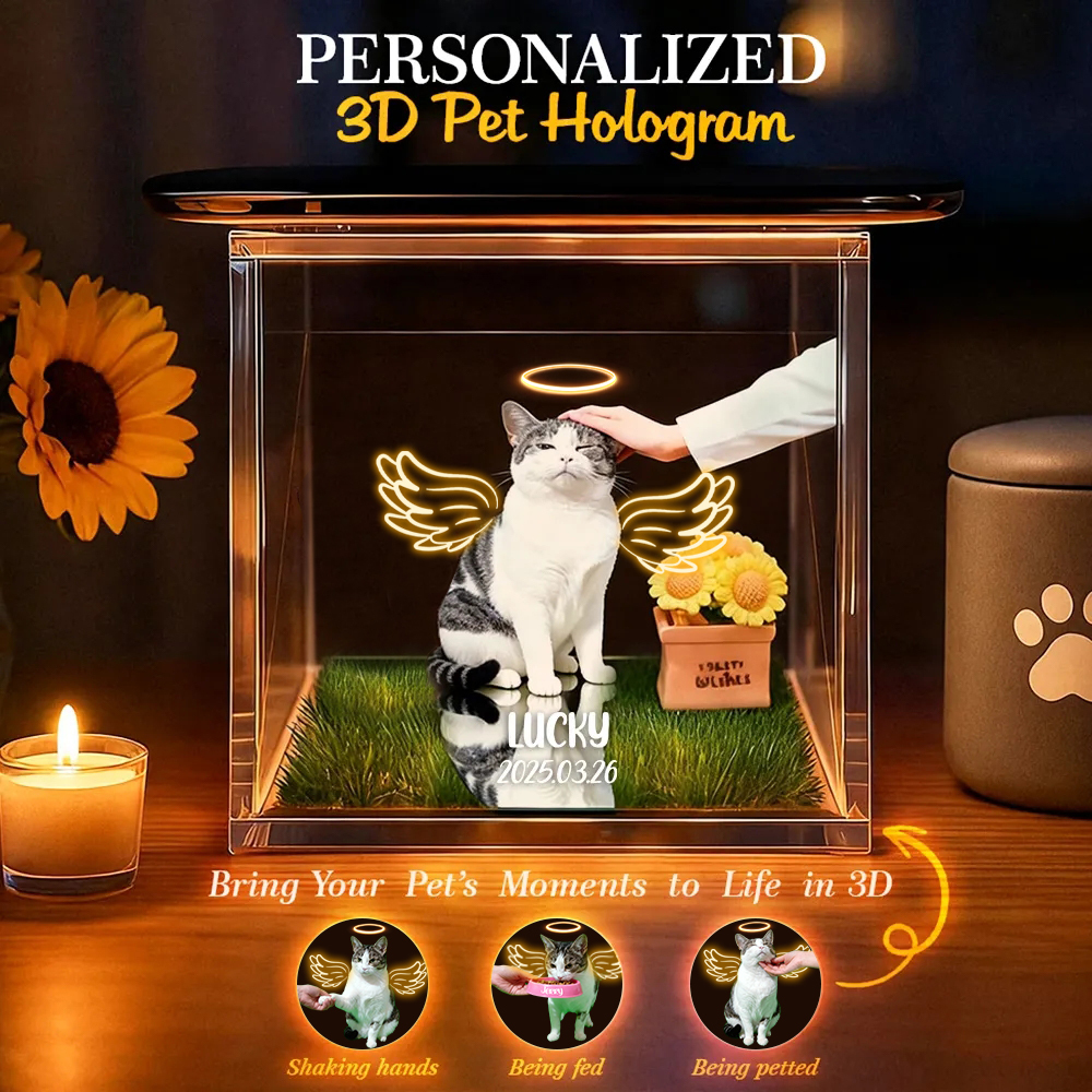 3D Angel Pet Cat Holographic House Custom Pet Memorial Display Vidio Box Lumina Boxes Gift For Pet Lovers - auphotoblanket