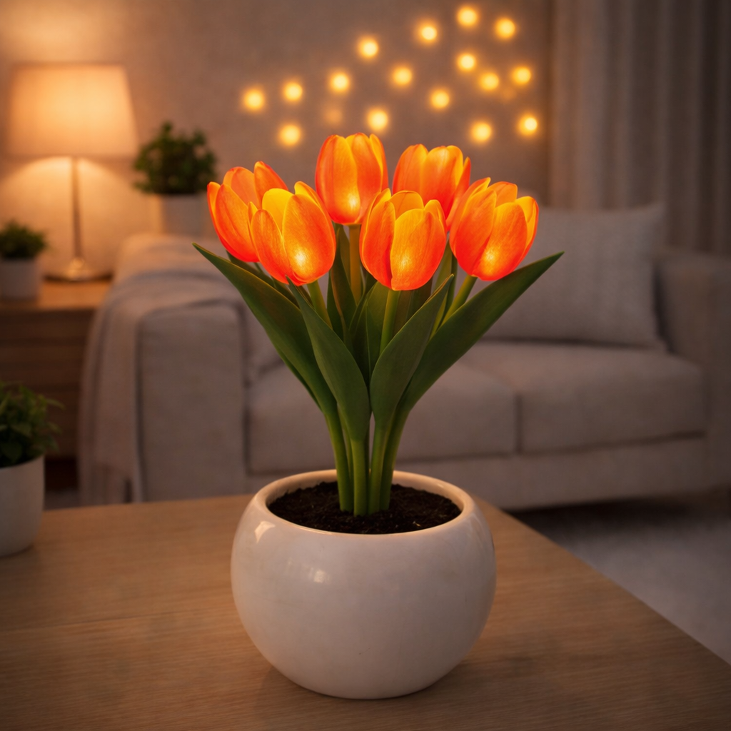Contemporary Creative Tulip Flower Ceramic PU USB LED Table Lamp For Bedroom - auphotoblanket