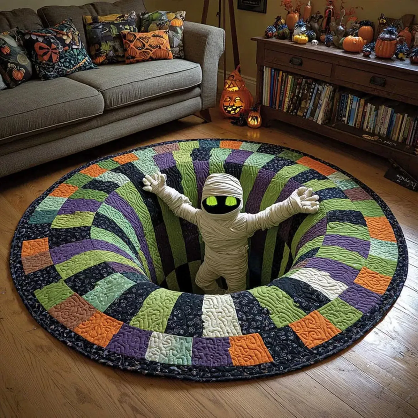 3D Optical Illusion Halloween Rug – Spooky Bottomless Hole Non-Slip Area Rug for Living Room, Entryway & Holiday Decor - auphotoblanket