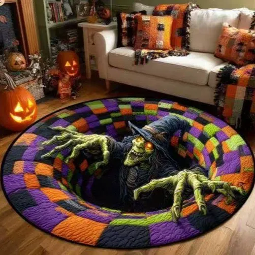 3D Optical Illusion Halloween Rug – Spooky Bottomless Hole Non-Slip Area Rug for Living Room, Entryway & Holiday Decor - auphotoblanket