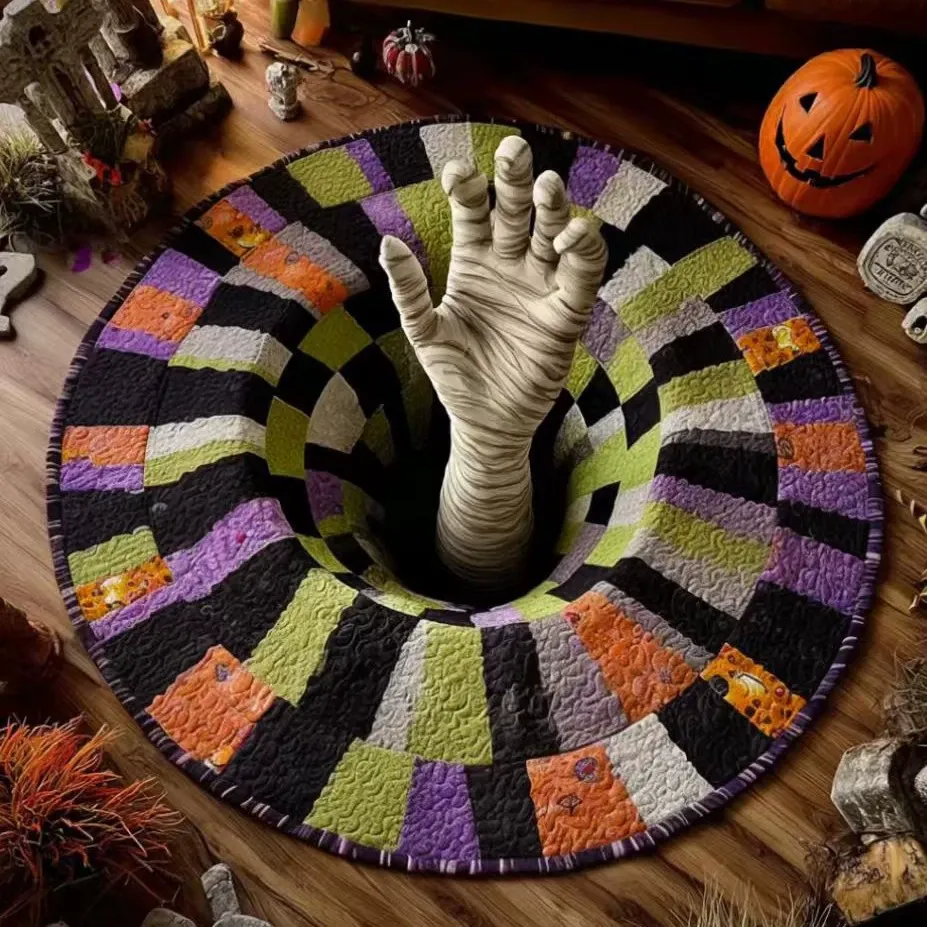 3D Optical Illusion Halloween Rug – Spooky Bottomless Hole Non-Slip Area Rug for Living Room, Entryway & Holiday Decor - auphotoblanket