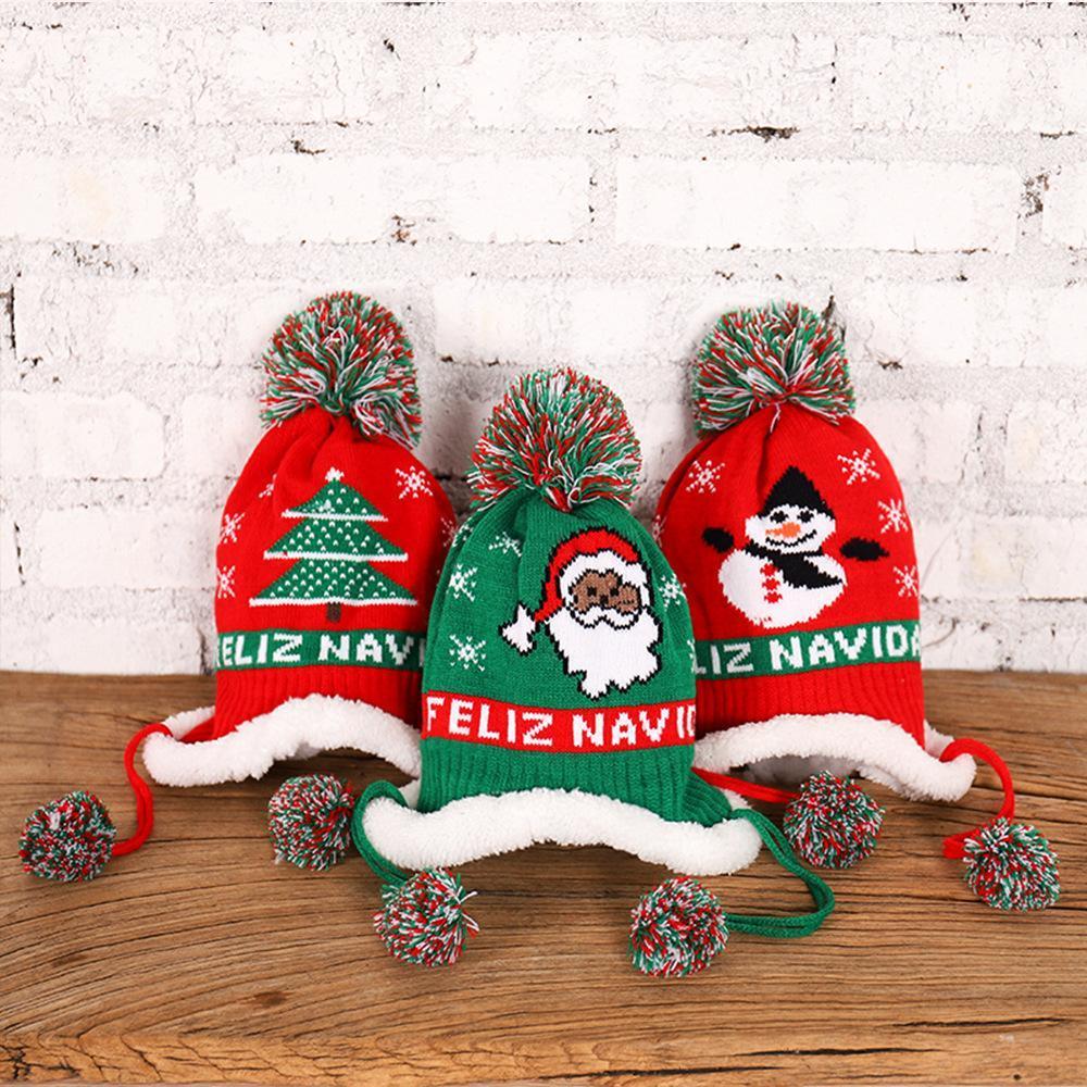 Christmas Hat Kids Christmas Beanie Colorful Santa Hairball Hats - UNIVERSAL SIZE