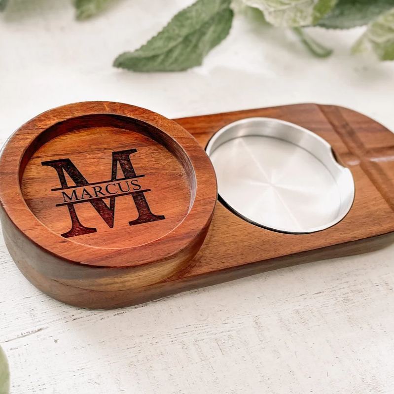 Personalized with Name or Initial Retro-Style Wooden Ashtray Man Cave or Bar Lounge Essential - auphotoblanket