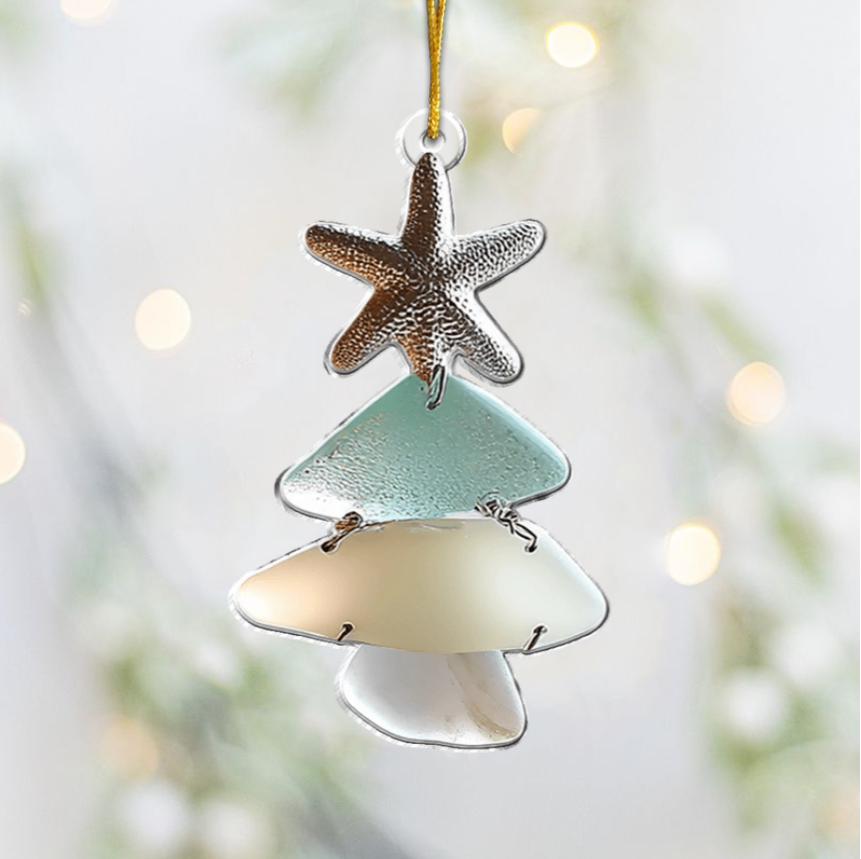 Family Sea Glass Christmas Tree - Personalized Family Ornament