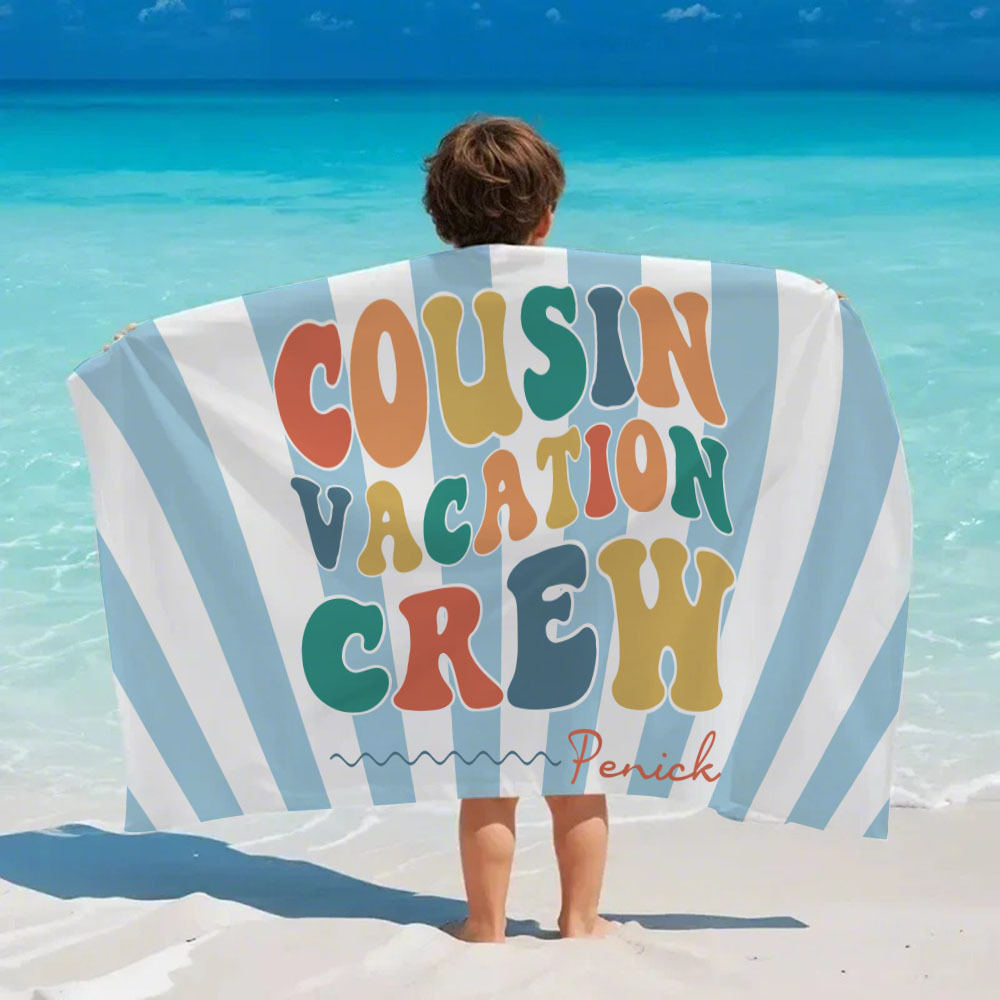 Personalized Cousin Beach Towel, Kids Custom Name Pool Towel, Cousin Vacation Crew Gift, Cousin Family Reunion Gift - auphotoblanket