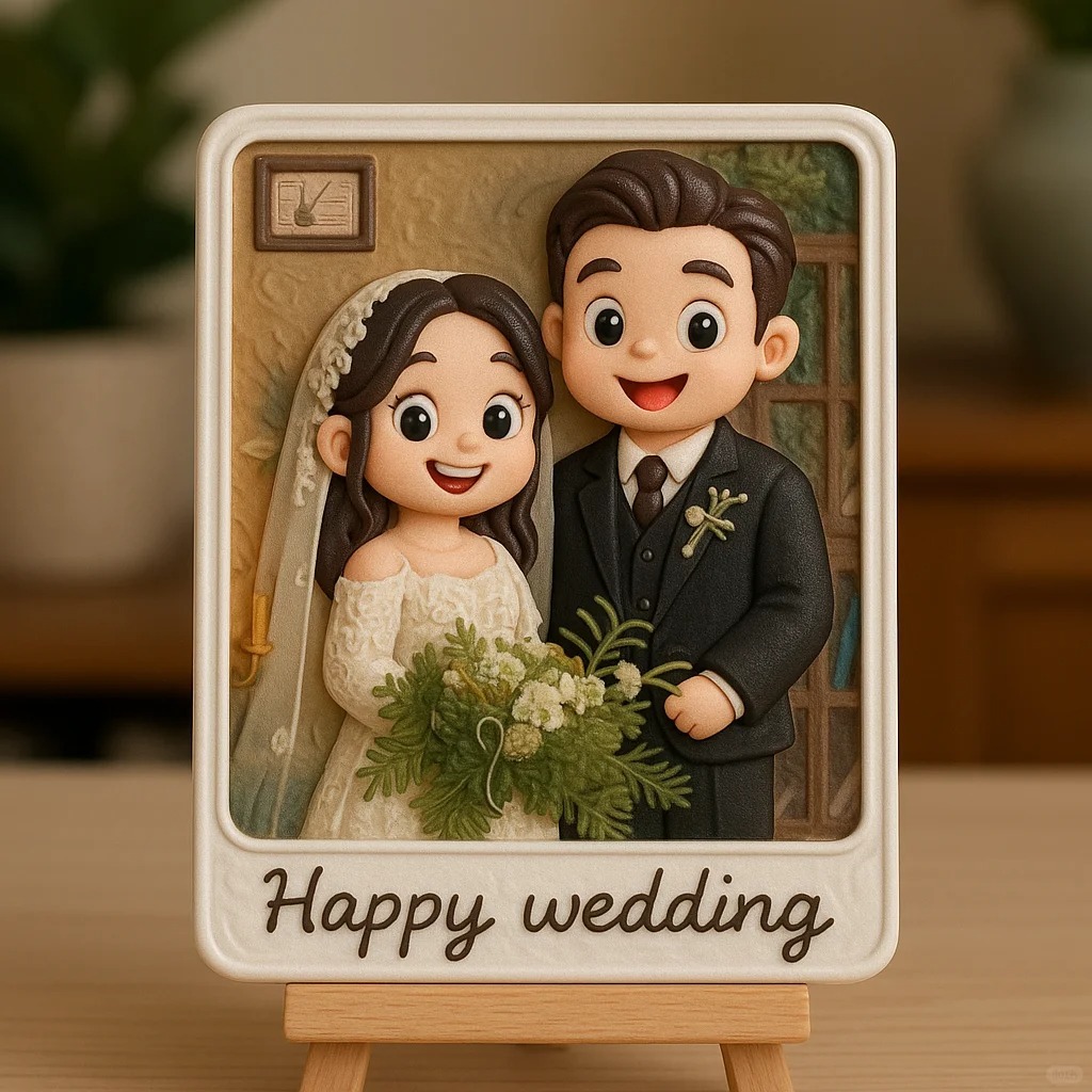 Wedding Day Gift Personalized 3D Mini Figurine Bride and Groom Sculpture from Photo - auphotoblanket