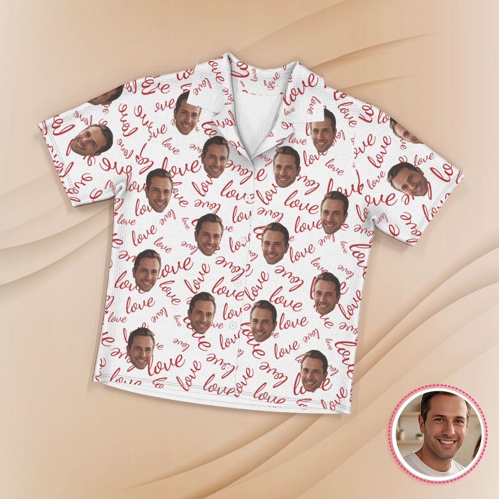 Custom Face Short Sleeve Pajamas Personalized Couple Pajama Heart Sleepwear - auphotoblanket