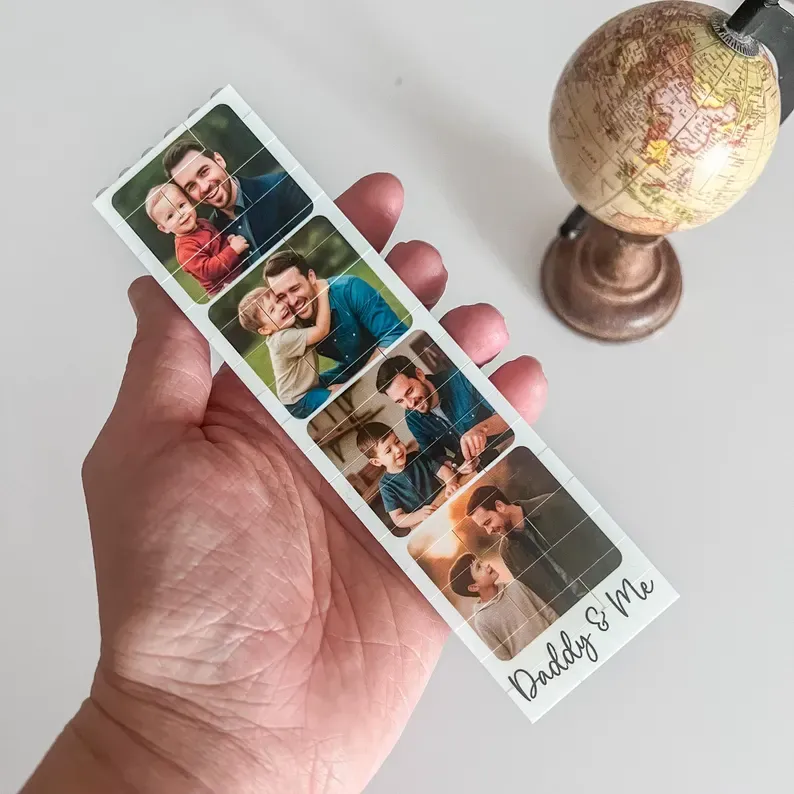 Personalised Daddy & Me Building Brick Photo Block, Gift for Dad, Puzzle, Grandad, Grandpa, Birthday Gift, Father's Day Gift Idea - auphotoblanket