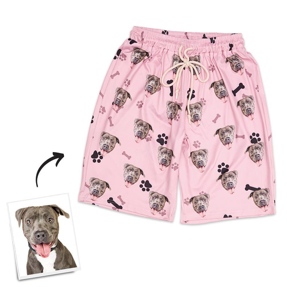 Christmas Gifts Custom Pajamas with Dog Face Bones And Footprints Short Sleeved Pajamas - auphotoblanket