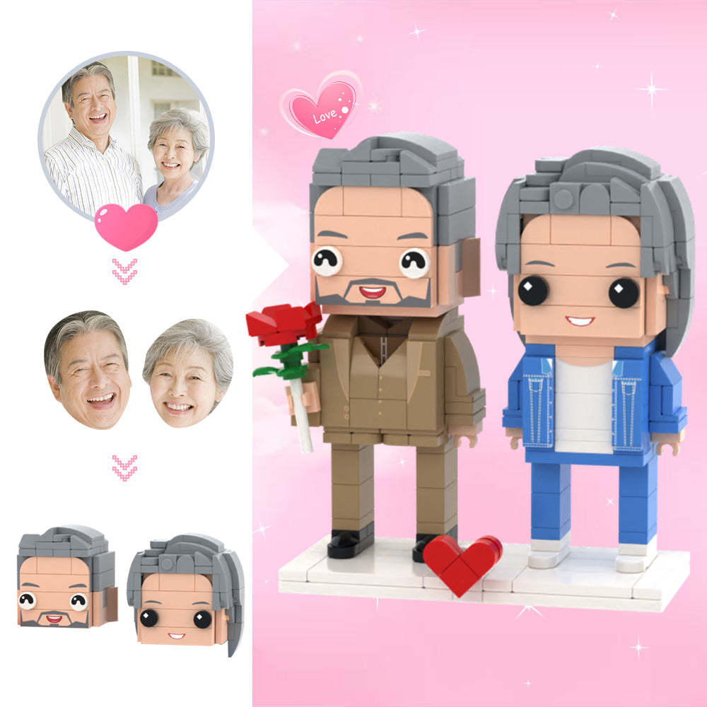 Custom Head Brick Figures Personalized 2 People Brick Figures Couple with Rose Brick Figures - auphotoblanket