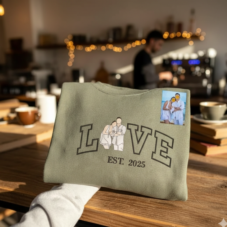 Personalized Embroidered Photo Couple LOVE Est Year Sweatshirt/Hoodie - auphotoblanket