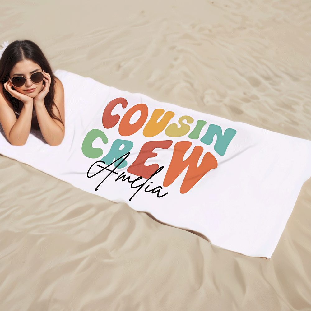 Personalized Name Cousin Crew Beach Towel, Perfect for Family Outings