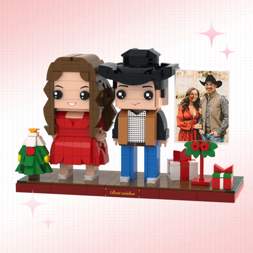 Christmas Brick Figures Full Body Customizable 2 People Photo Frame Custom Brick Figures Couple Gift of Christmas - auphotoblanket