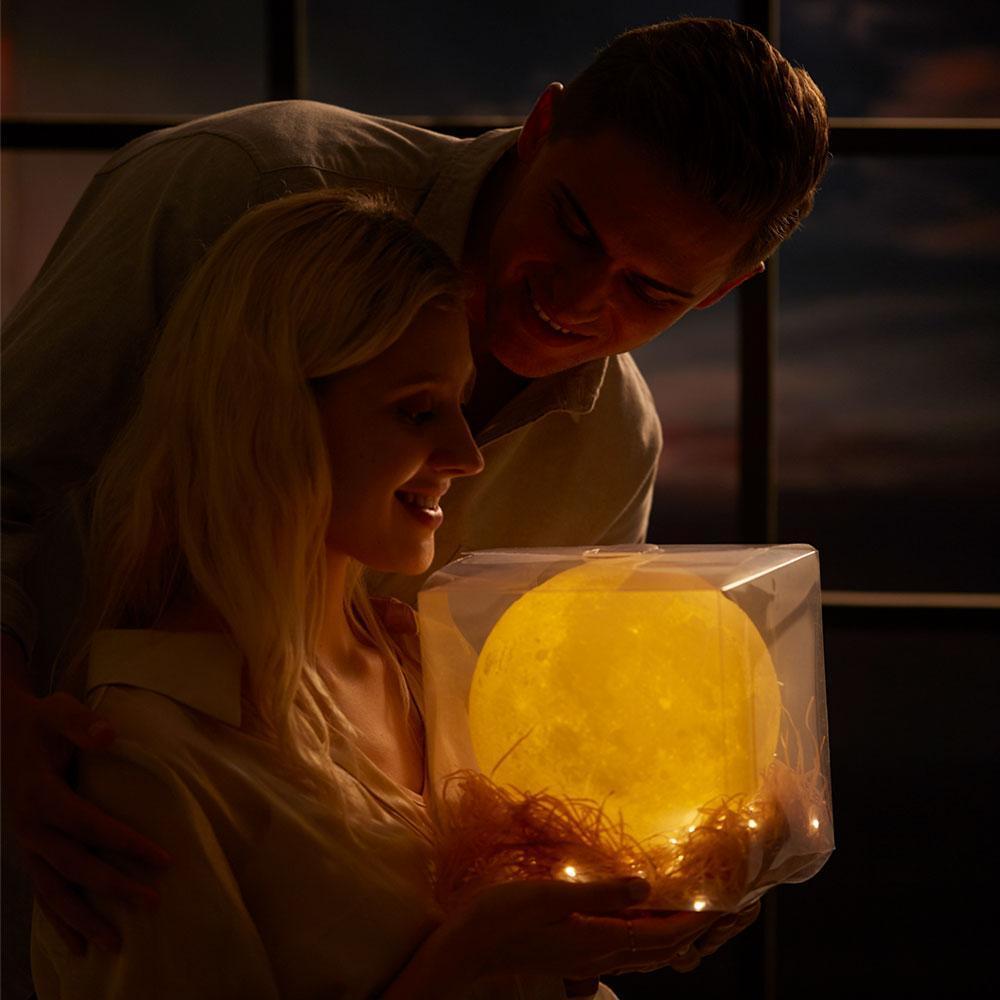 Custom Creative 3D Print and Engraved Mother and Baby Photo Moon Lamp - Touch Two Colors - auphotoblanket