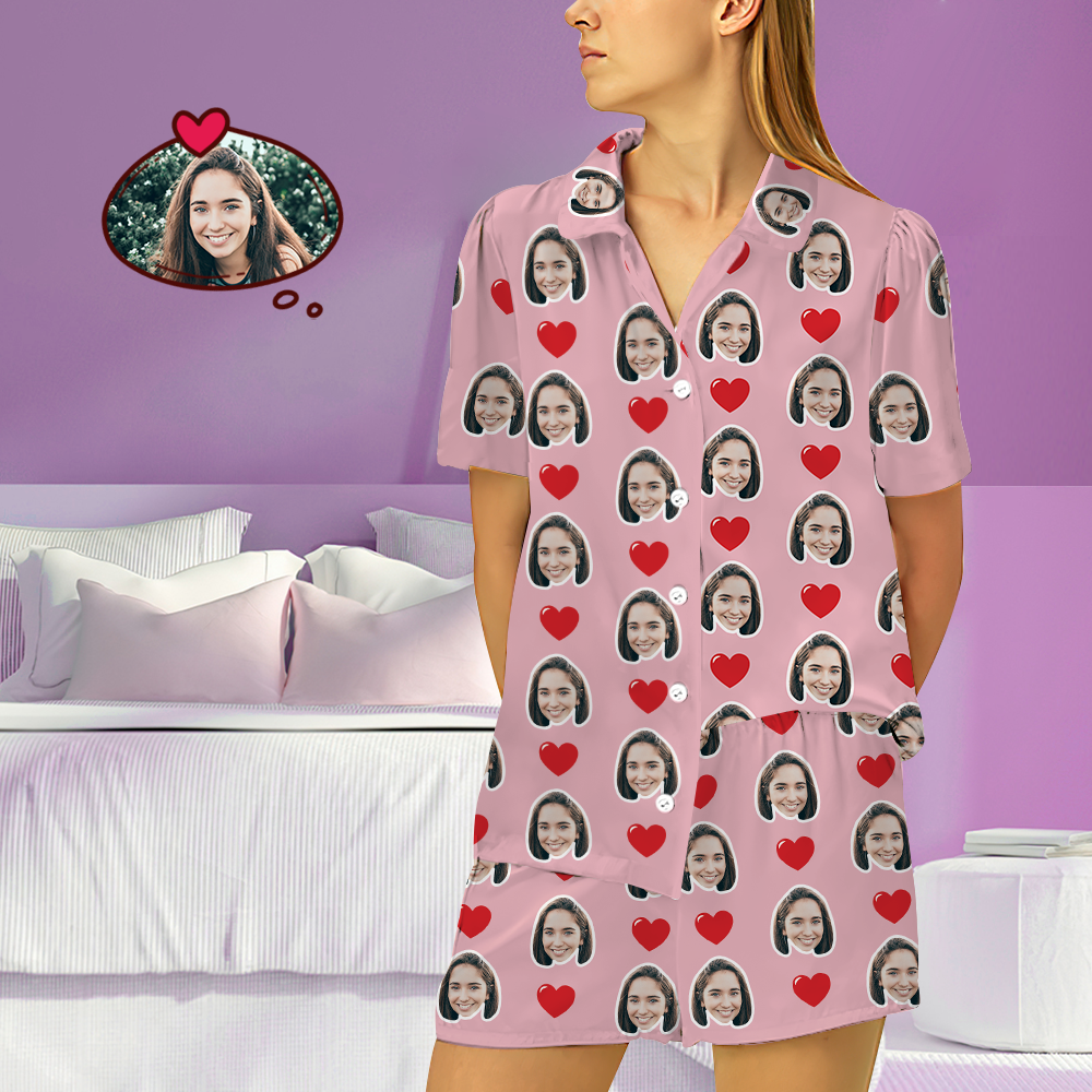 Customized Photo Short Sleeved Pajamas Home pajamas-Hearts - auphotoblanket