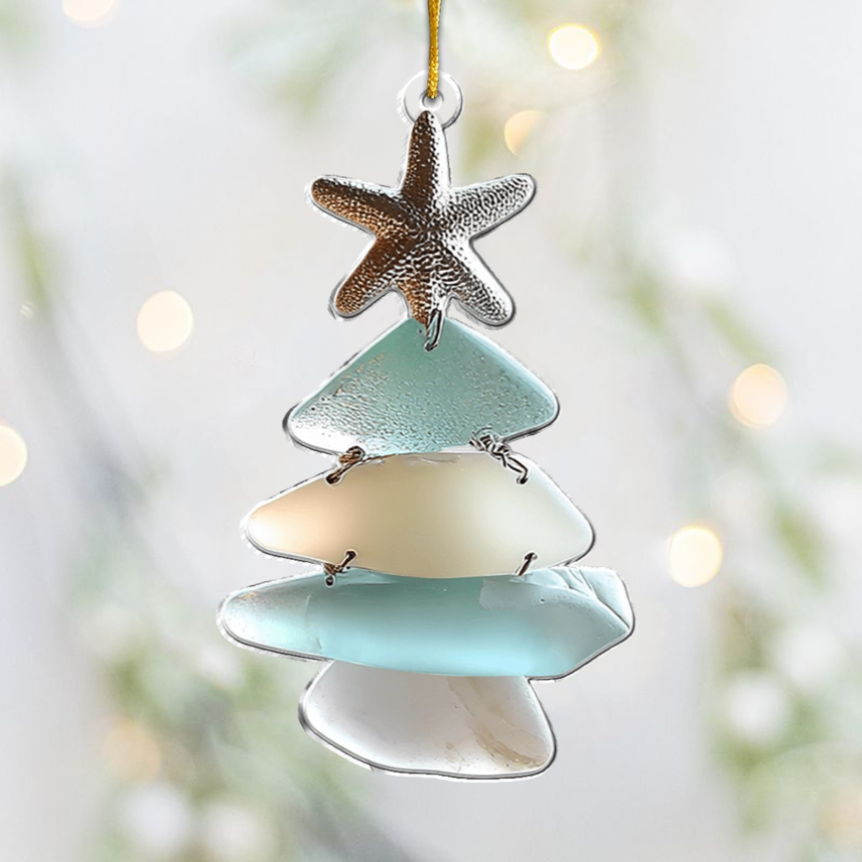 Family Sea Glass Christmas Tree - Personalized Family Ornament