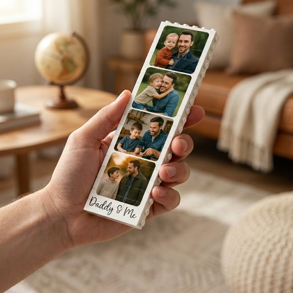 Personalised Daddy & Me Building Brick Photo Block, Gift for Dad, Puzzle, Grandad, Grandpa, Birthday Gift, Father's Day Gift Idea - auphotoblanket