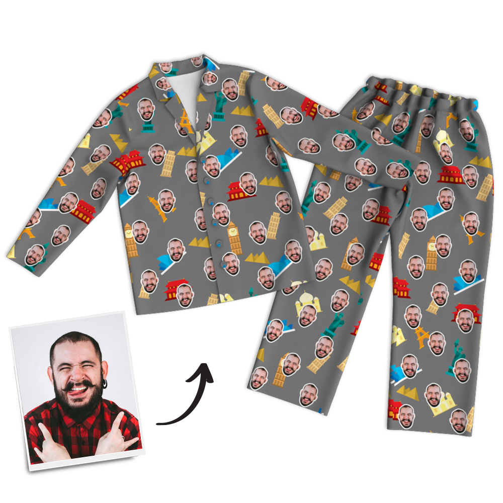 Custom Photo Long Sleeve Pajamas, Nightwear - auphotoblanket