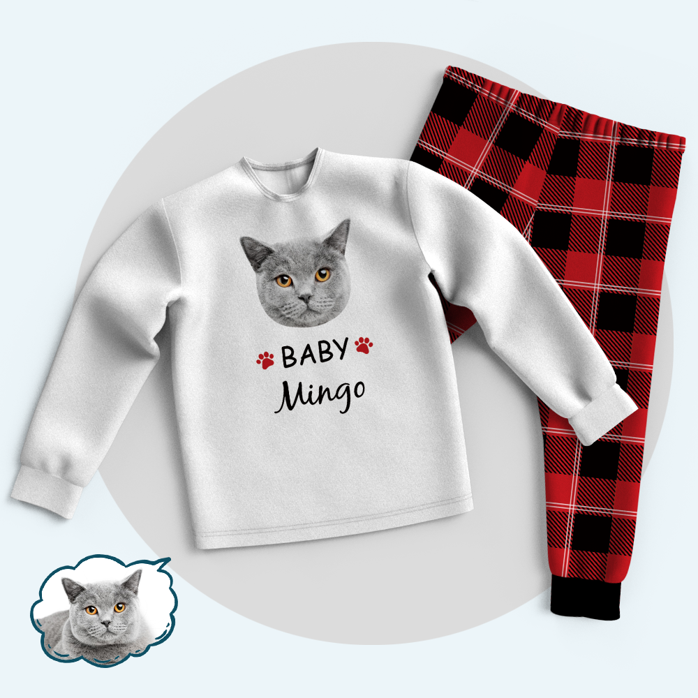Custom Family Pajama Tops Add Photo And Name - Cat Face - auphotoblanket