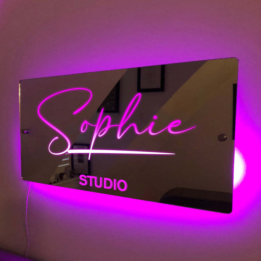 Anniversary Gifts Personalised Name Mirror Sign Custom LED illuminated Light-Up Bedroom Sign - auphotoblanket