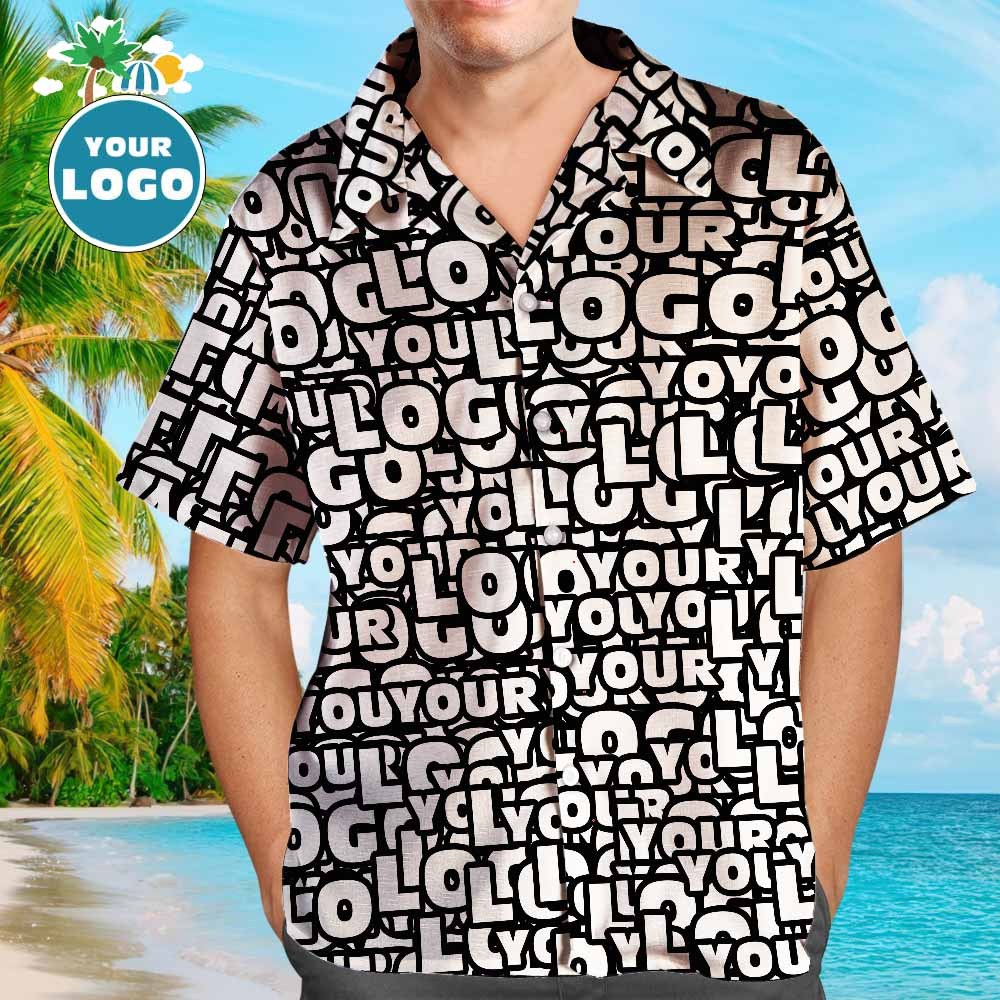 Custom Logo Hawaiian Shirts Muti-Logo Design Aloha Beach Shirt For Men - auphotoblanket