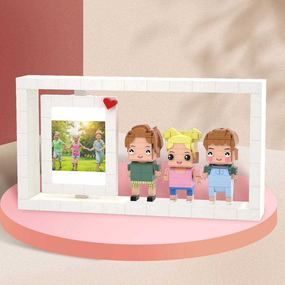 Creative Children's Growth Record Photo Frame Full Body Customizable 3 People Custom Brick Figures Photo Frame Small Particle Block - auphotoblanket