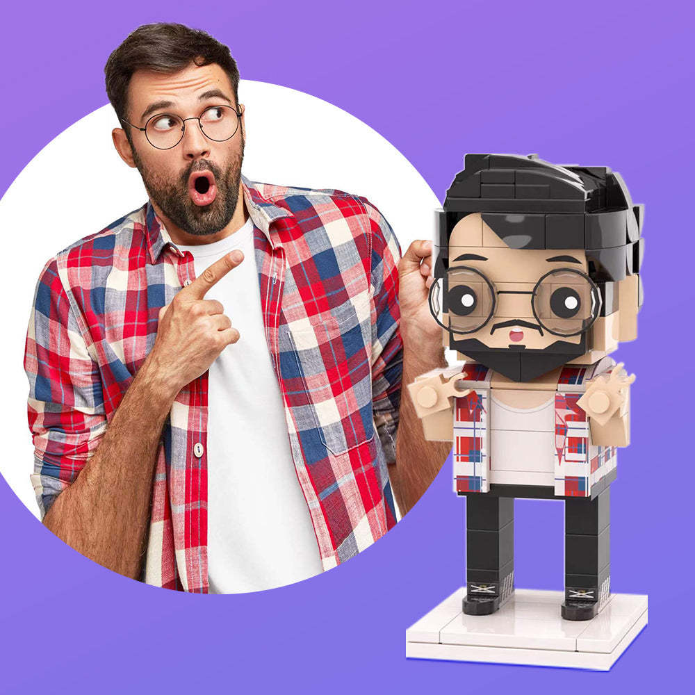 Full Body Customizable 1 Person Custom Brick Figure Upgraded Version Small Particle Block Toy Men's Plaid Shirt - auphotoblanket