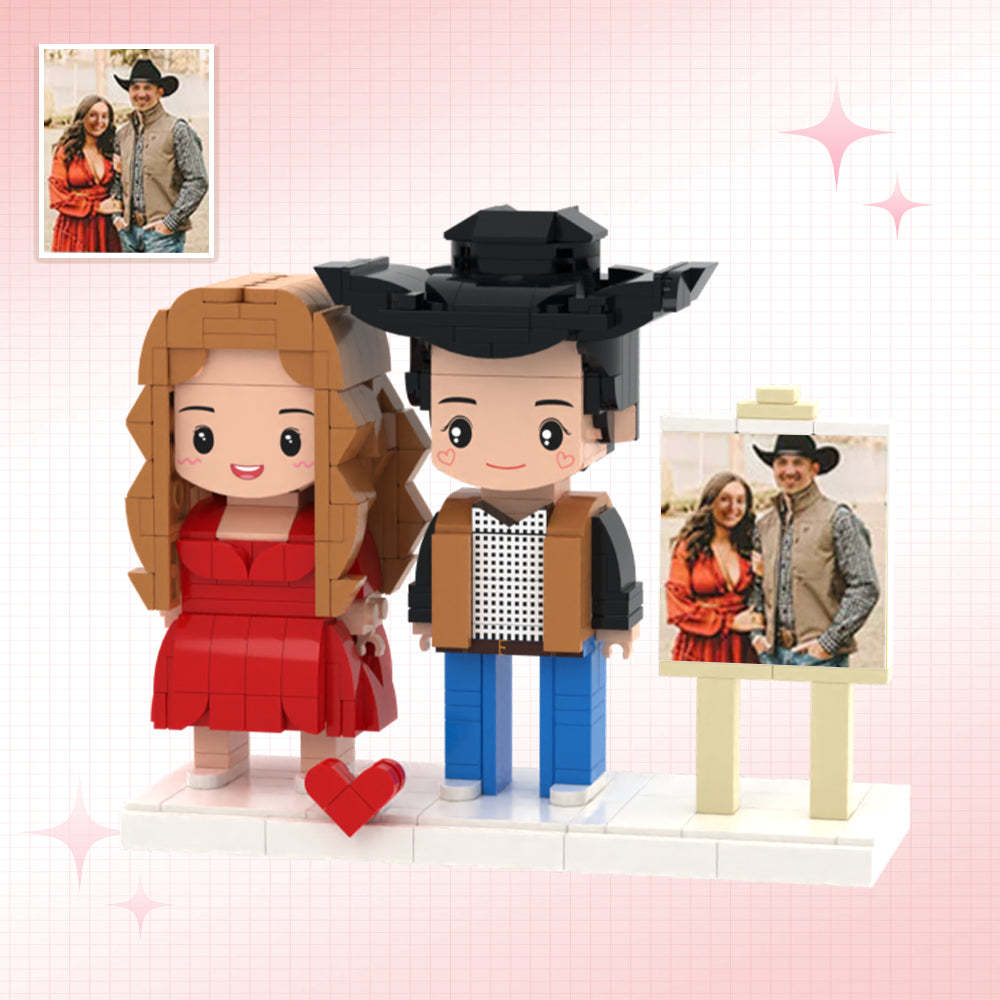 Full Body Customizable 2 People Photo Frame Custom Cute Brick Figures Small Particle Block Anniversary Gift - auphotoblanket