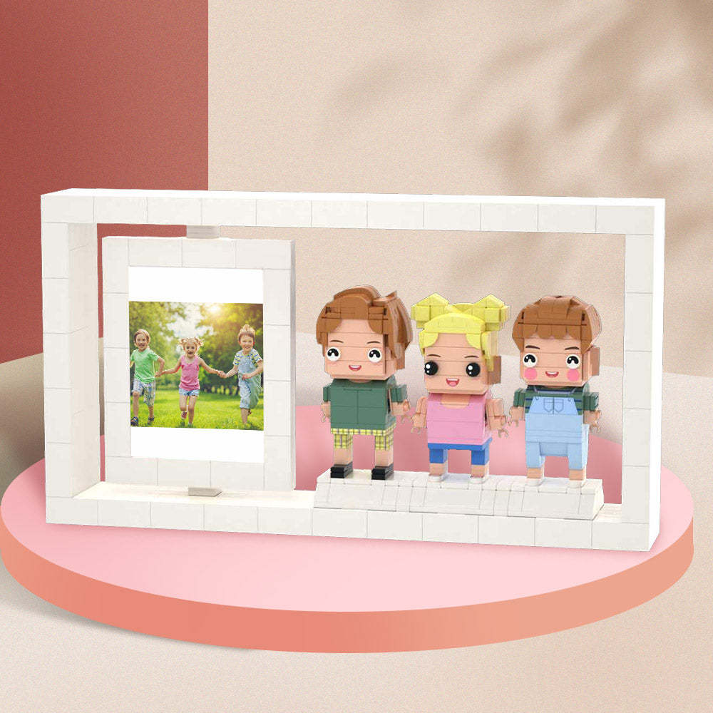 Creative Children's Growth Record Photo Frame Full Body Customizable 3 People Custom Brick Figures Photo Frame Small Particle Block - auphotoblanket