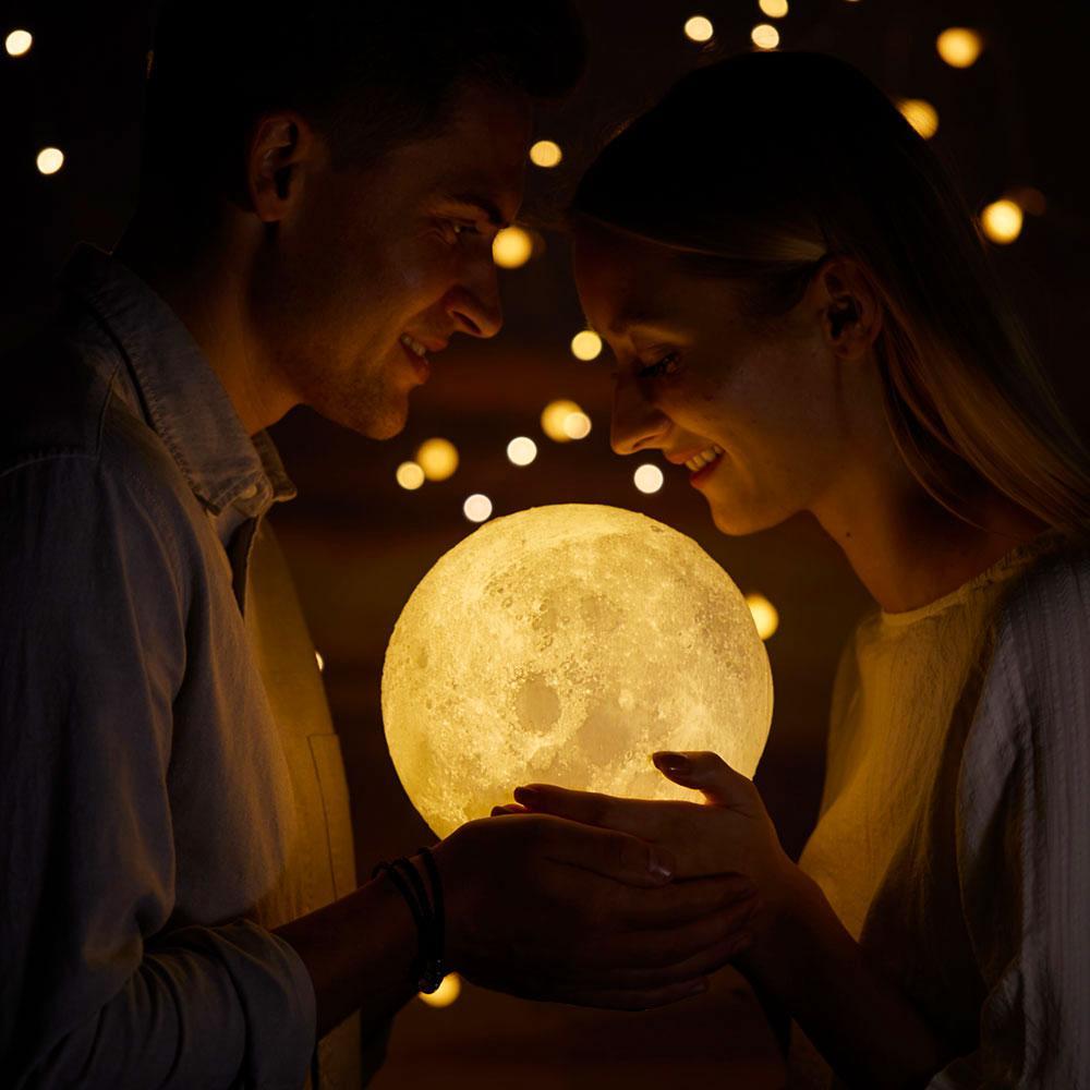 Custom Creative 3D Print and Engraved Mother and Baby Photo Moon Lamp - Touch Two Colors - auphotoblanket