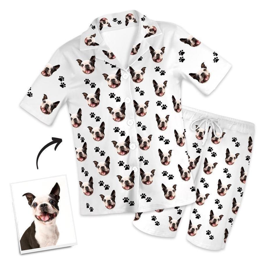 Custom Dog Face And Footprints Pajamas Personalised Photo Short Pajamas - auphotoblanket