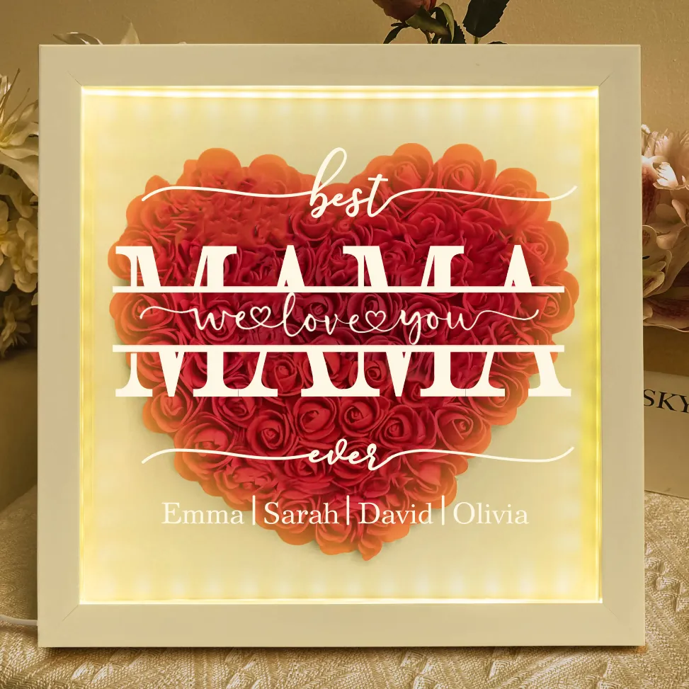 We Love You Mom - Personalised Flower Shadow Box With LED Light - auphotoblanket