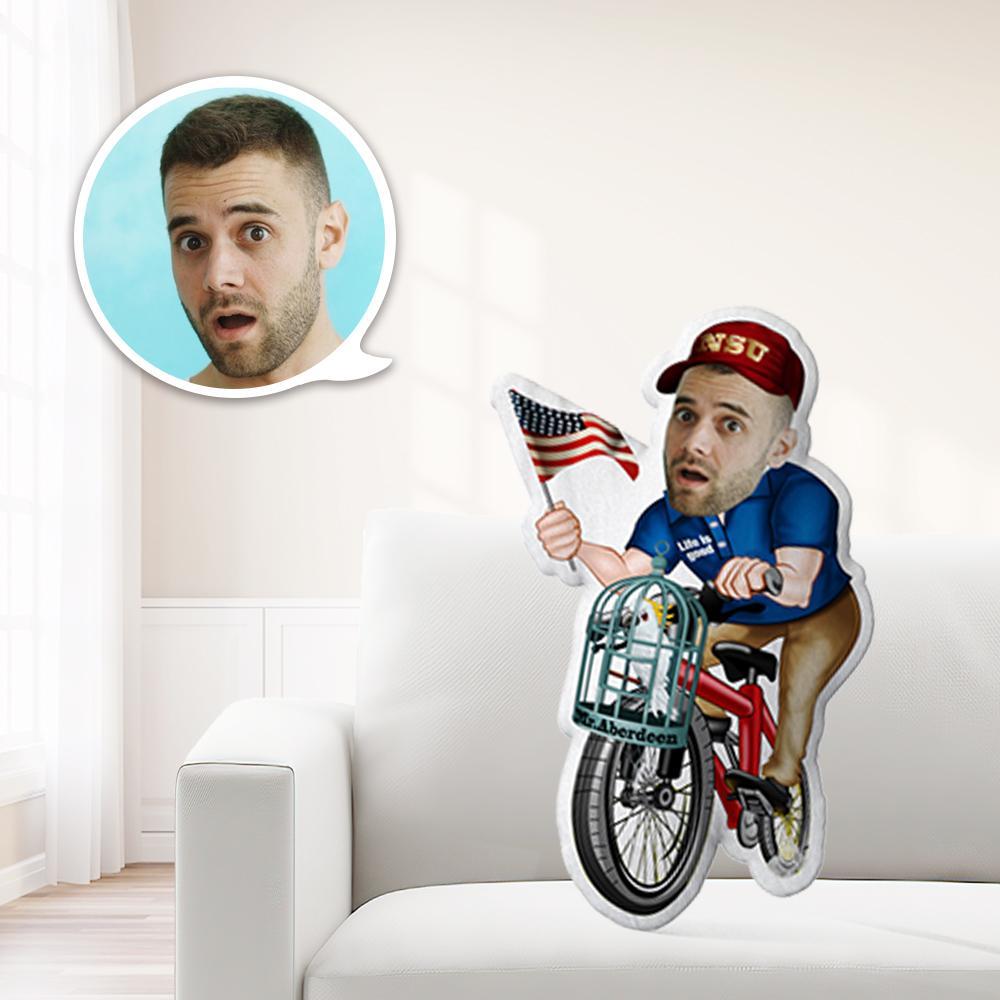 Face Dolls Custom Bicycle Male Holding A Banner Toys Personalized Photo  My face on Pillows Unique Personalized Throw Pillow A Truly Funny Gift