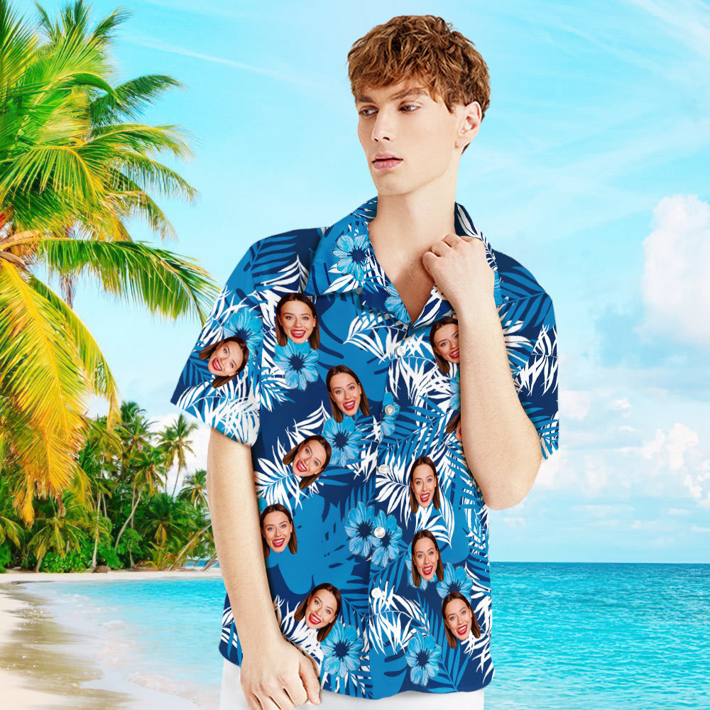 Custom Hawaiian Shirts Flowers and Leaves Design Personalized Aloha Beach Shirt For Men - auphotoblanket